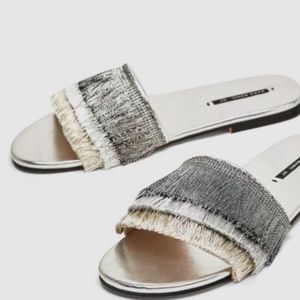 Zara NWT fringe silver slides
